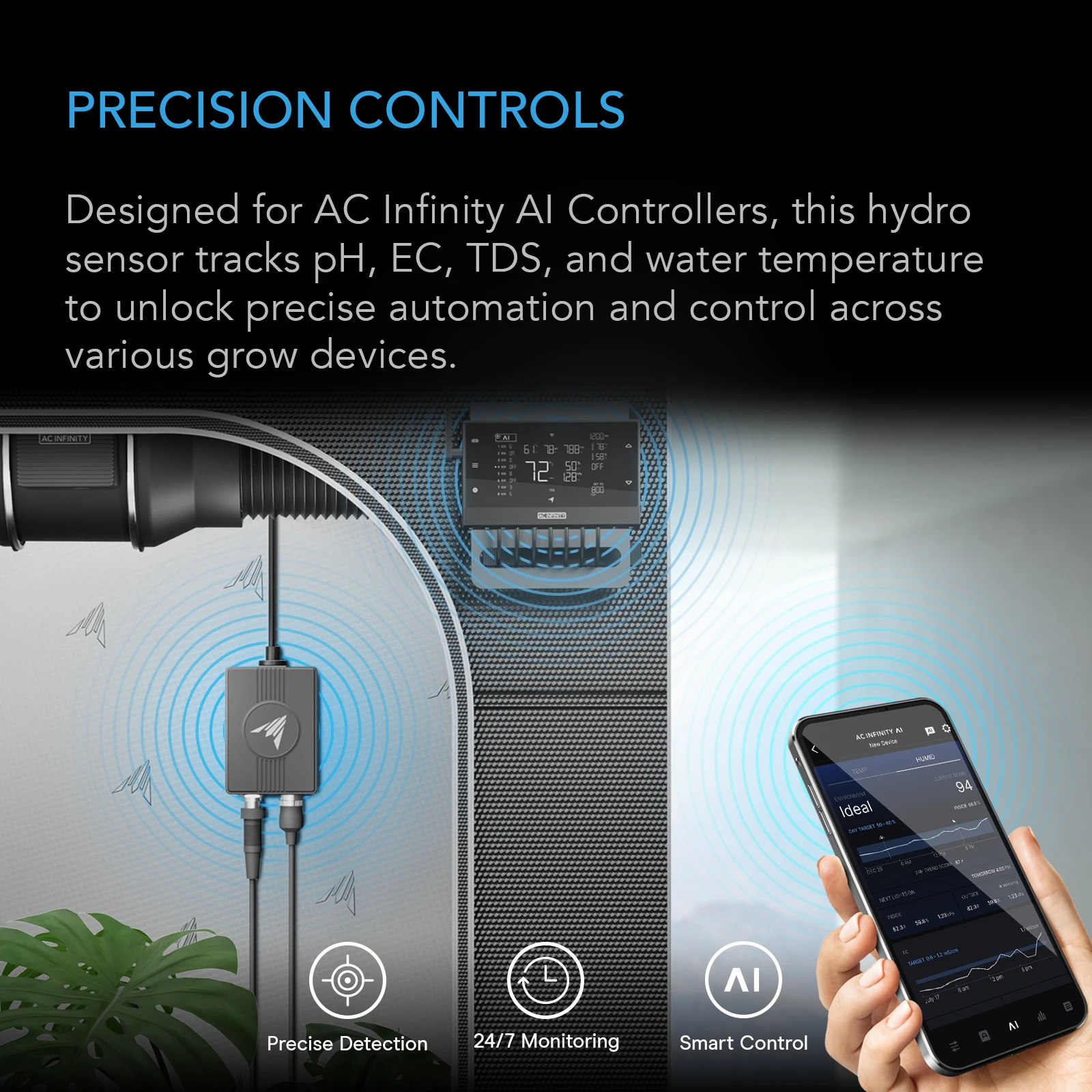 AC INFINITY AI Hydro Sensor, for pH, EC, TDS and Water Temp Data Tracking - Image 3