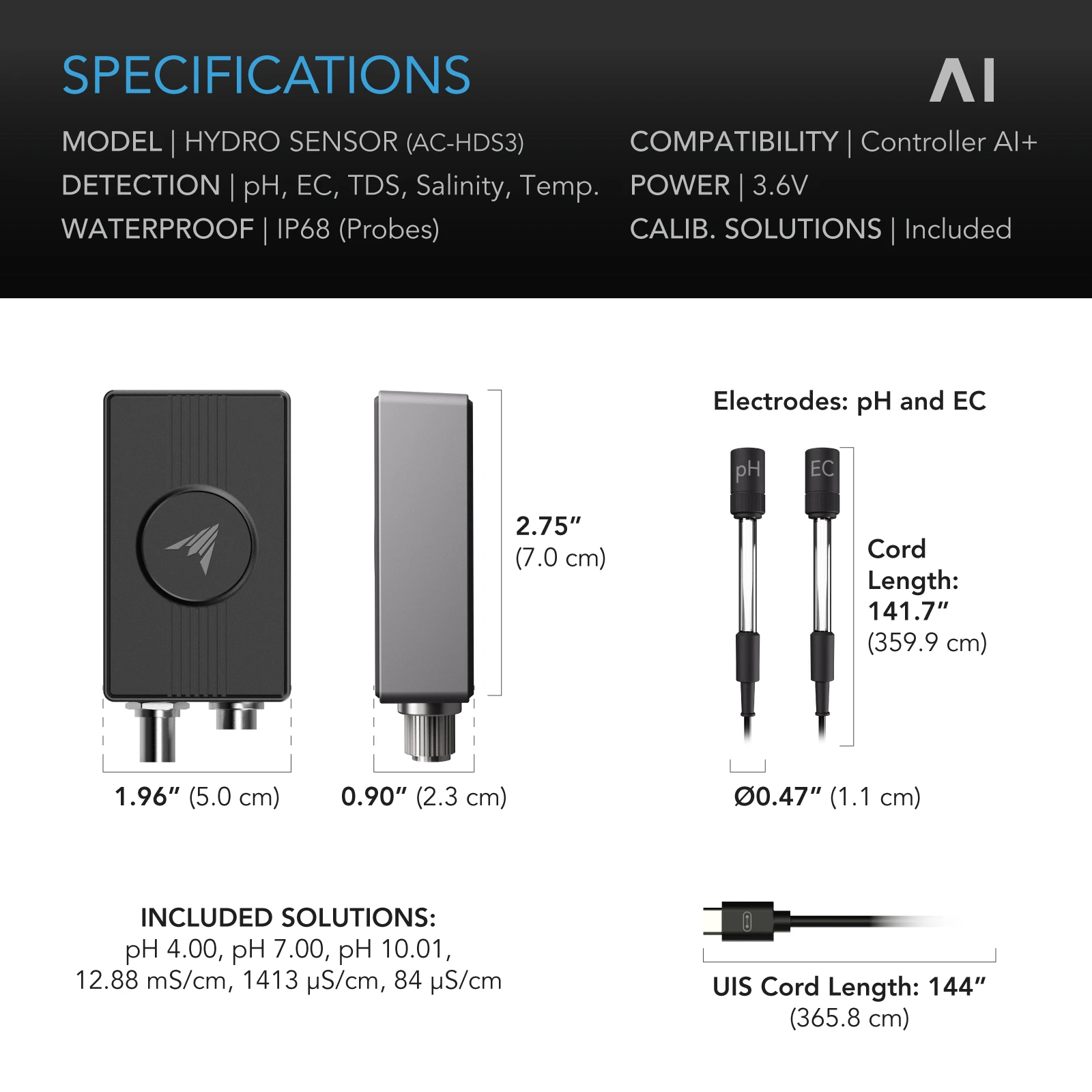 AC INFINITY AI Hydro Sensor, for pH, EC, TDS and Water Temp Data Tracking - Image 6