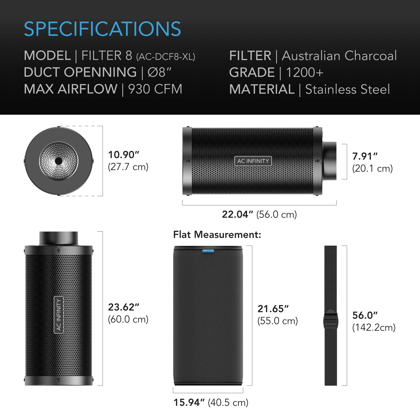 Ac Infinity Duct Carbon Filter 8" Extra Long with Australian Charcoal - Image 6