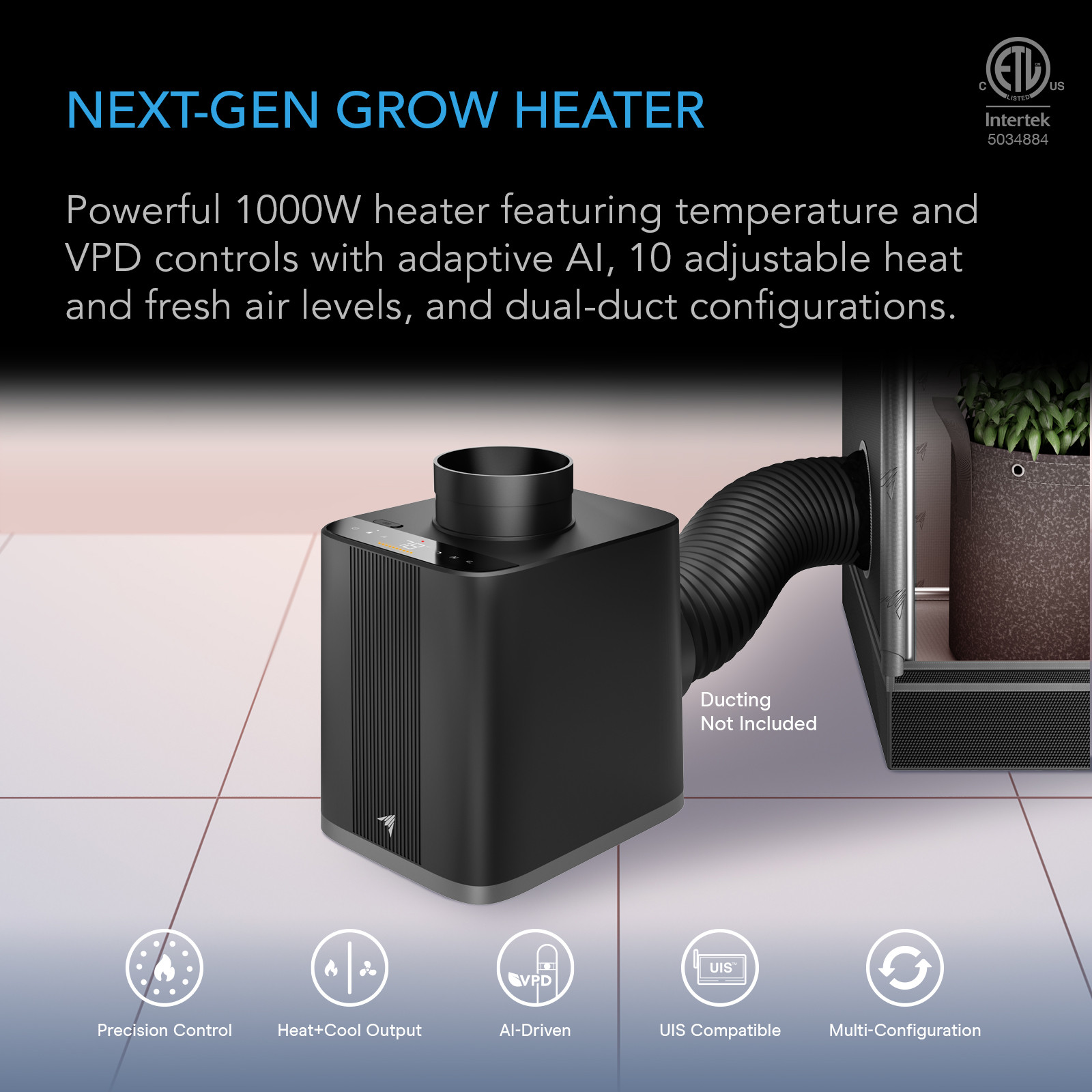 AC INFINITY THERMOFORGE T7, Plant Heater 1000W with AI-Powered VPD Temp Controller - Image 2